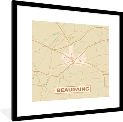 Fotolijst incl. Poster - België - Kaart - Bearaing - Plattegrond - Stadskaart - 40x40 cm - Posterlijst