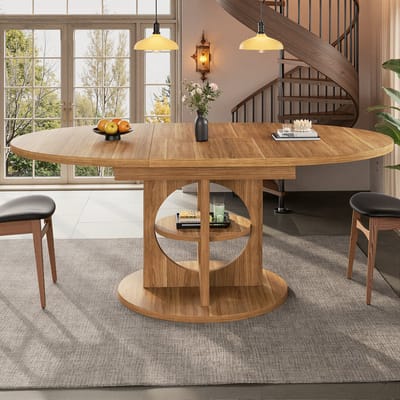STILVORA Eettafel - Uitschuifbaar Met Opbergrek - Rond En Ovaal Voor Eetkamer En Keuken - MDF En Metaal - 110-150x110x76 cm