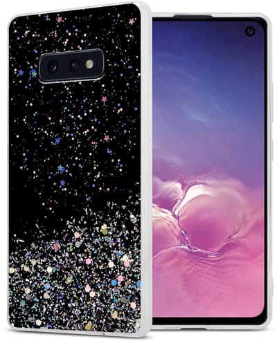 Cadorabo Hoesje geschikt voor Samsung Galaxy S10e in Zwart met Glitter - Beschermhoes van flexibel TPU silicone met fonkelende glitters Case Cover Etui