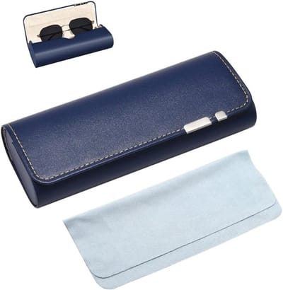 Premium Lederen Brillenetui Hardcase in Donkerblauw, Ideaal voor Zonnebrillen en Reizen, Duurzaam en Stijlvol voor Dames en Heren