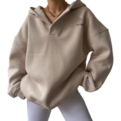 Herfst Winter Dames Hoodies V-hals Lange Mouwen Pullover Tops Mode Effen Kleur Capuchon Sportjas Casual Los Sweatshirt S gray