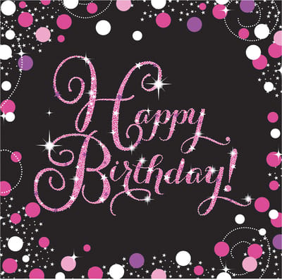 RIETHMULLER - 16 papieren sprankelende feestservetten roze 33 x 33 cm Happy Birthday