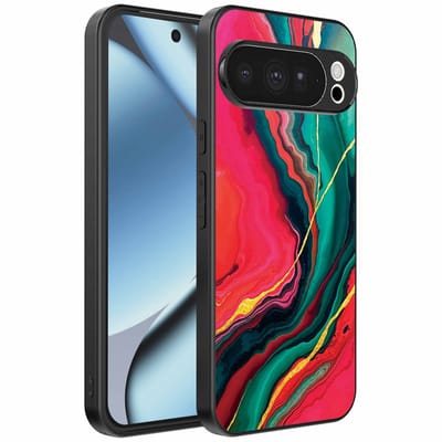 Geschikt voor Google Pixel 10 Pro Telefoonhoesje met Rood Groen Marmer Opdruk - TPU Backcover Case Red Green Marble Design - Smartphonica geschikt voor Google Pixel 10 Pro