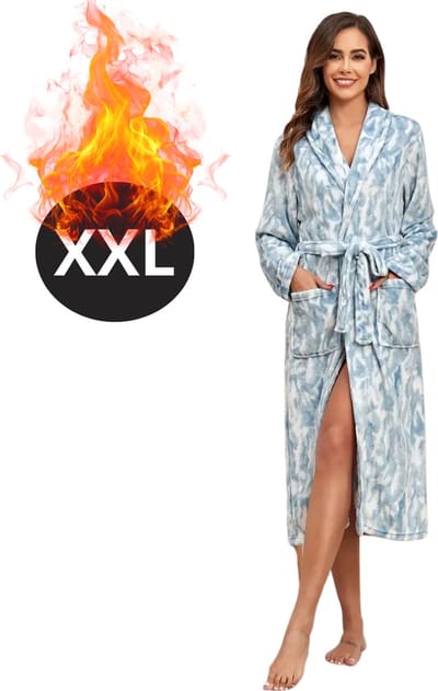 Bovista Badjas Dames - Fleece - Katoen - Badstof - Sauna - Hamam - Wafel - Bathrobe - Duster - Ochtendjas - Spa - Kimono - Lichtblauw XXL