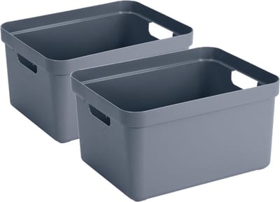 Sunware opbergbox Sigma - 2x stuks - kunststof - 32 liter - donkerblauw - opberg dozen/bakken - opbergers - 45 x 35 x 24 cm