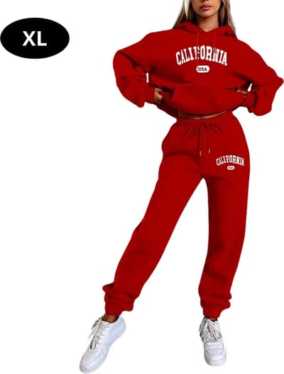 Livano Joggingpak Dames - Huispak - Volwassenen - Trainingspak - Comfortabel - Jogging Pak - Joggingsbroek - Rood - XL