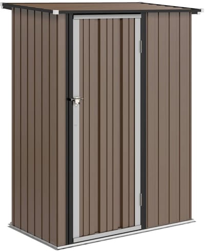 Tuinschuur - 142 x 86 x 189 cm - Tuinhuisje met Afsluitbare Deur - Staal - Weerbestendig - Gereedschapsschuur - Opslagruimte Tuin - Tuingereedschap Bewaren - Buitenschuren - Tuinhuis - Bruin