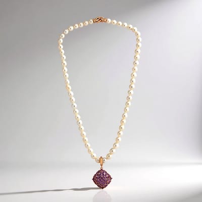 Cavill - Zilveren Halsketting 925 Sterling Rosé Verguld - Braziliaanse Amethist 3.52 ct & Zoetwaterparels - Elegant 45,7 cm
