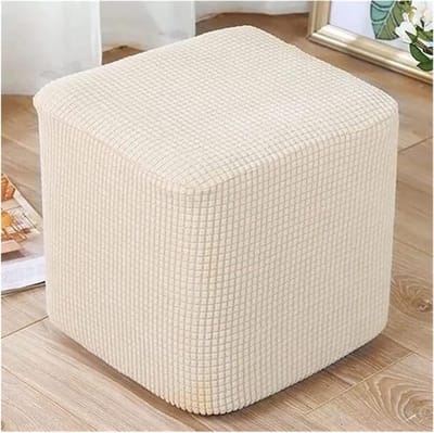 Vierkante kussenhoes voetenbankbeschermer krukkussenhoes elastische onderkant voor stretch, geruite stof met structuur, machinewasbaar, maat: 30x30cm - gebroken wit