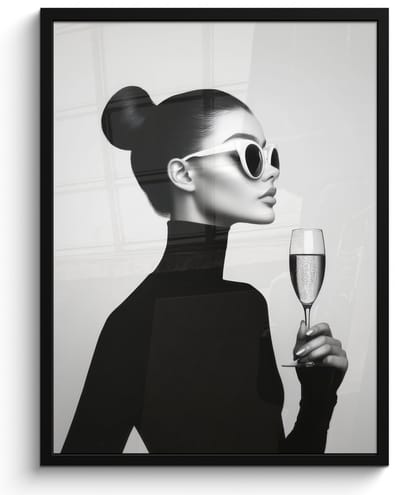 Poster in lijst - Fotolijst 50x70 cm - Posters - Vrouw - Champagne - Modern - Posterlijst zwart - Decoratie - Wanddecoratie woonkamer - Muurdecoratie slaapkamer