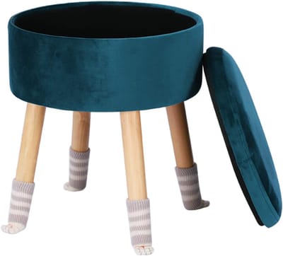 Opbergkruk - Zitpoef Voetenbank - Kaptafel Zithoek - Afneembaar Deksel - 37x37x43 cm - Blauw