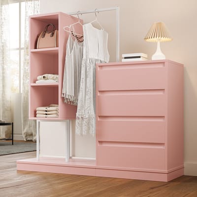 BLACKCOLORS Ladenkast, kledingkastenset, roze kledingkast, dressoir, kledingstang, afmetingen: B140/W40/H135, roze