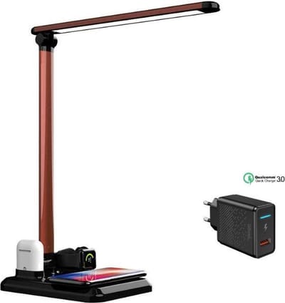 DrPhone DX4 - USB Wireless 4 IN 1 Oplader + Dock Geschikt voor iOS/Android Smartphones + iOS Watch 38/40/42/44mm + AirPods 1/2 + Bureau LED Lamp - Zwart