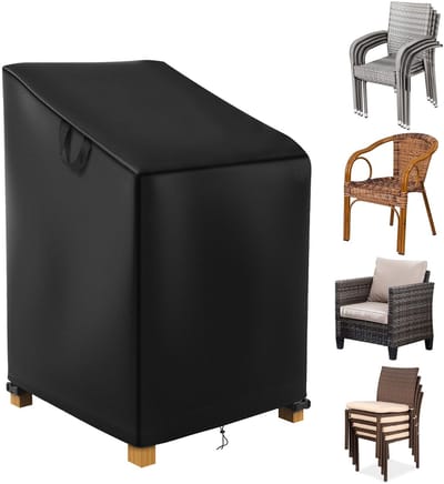Stoelhoes, stapelbaar, 70 x 70 x 85/125 cm, 600D Oxford, waterdicht, hoes voor buitenstoel, tuinstoelbescherming, dekzeil voor tuinstoel, zwart