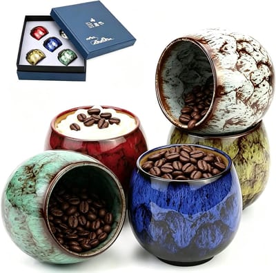 Set van 5 Mini Espresso Kopjes van 110 ml - Stevige Keramische Koffiekopjes, Vaatwasmachinebestendig, Perfect voor Mocha en Macchiato