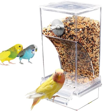carmdering - Automatische Voederdispenser - Vogelvoerautomaat - PS, transparant - 18,5×8,5×7,5 cm, afneembaar - Voor sittichen en parkieten - Hygiënisch & duurzaam - Gezonde en schone voeding