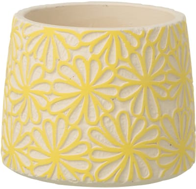 J-Line bloempot Rond Bloemen - cement - geel - small
