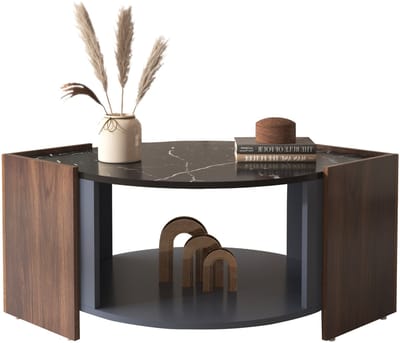 Salontafel - Gelaagde Marmor en Walnootstructuur - Contrasterende Kleuren - Woonkamermeubel - MDF - Wit/Bruin