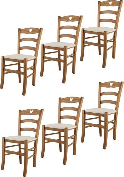 Tommychairs Cuore - Eetkamerstoelen - Set van 6 - Eikenhout - Stof