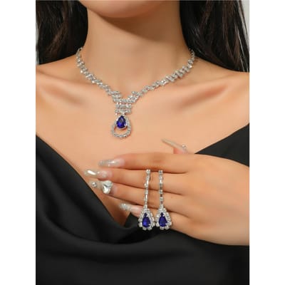 3 Damesmode Klauwketting Serie Saffier Druppel Oorbellen met Ketting Sieradenset Feestaccessoires brown