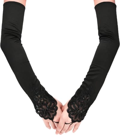 Elegante Lange Satijnen Fingerloze Opera Avondhandschoenen voor Dames en Meisjes - Perfect voor Feestjes en Thema's in de Jaren '20 (Zwart)