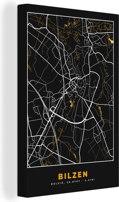 Canvas Schilderij Stadskaart - Bilzen - Goud - Kaart - Plattegrond - 20x30 cm - Wanddecoratie