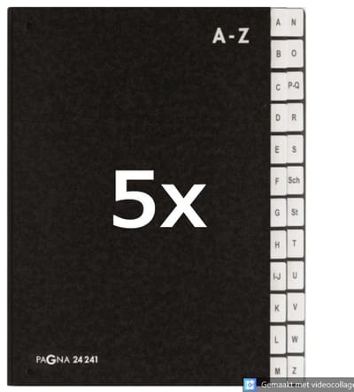 5 x PAGNA - Lessenaarordner - Dossiermap -Sorteermap 24-tabs A-Z - Zwart - Hardkarton - A4
