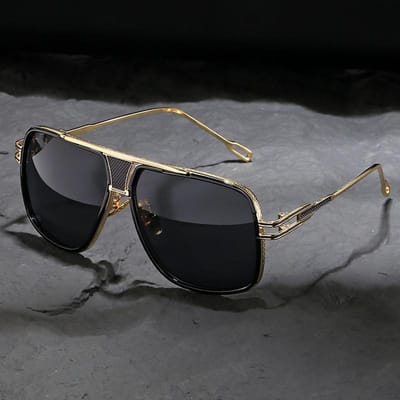 Grote zonnebril met vintage-geïnspireerd montuur voor heren  dames-dubbele brug koperlegering donkere glazen klassieke street fashion stijl gray