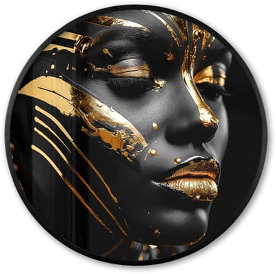 Poster in lijst Rond - Fotolijst 60x60 cm - Posters - Vrouw - Goud - Zwart - Portret - Modern - Abstract - Ronde posterlijst zwart - Decoratie - Wanddecoratie woonkamer - Muurdecoratie slaapkamer