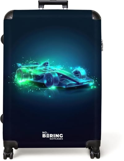 NoBoringSuitcases.com® - Koffer groot - Reiskoffer lichtgewicht - Neon racewagen in digitale stijl - Rolkoffer met 4 wielen - Grote trolley XL - 98 liter bagage