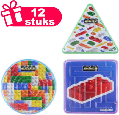 Henbrandt - 12 Stuks Bouwstenen Doolhof Spelletjes - Traktatie uitdeelcadeautjes voor kinderen & peuters - Traktaties en kinderverjaardagen - Klein grabbelton speelgoed voor in traktatie uitdeelzakjes
