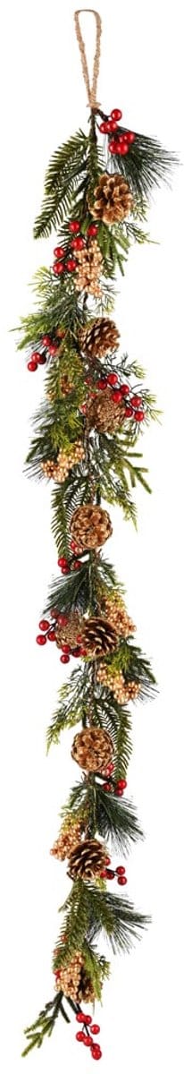 Dekoratief | Deco slinger m/bessen/dennenappels, groen/rood/goud, 115cm | A255596