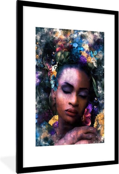 Fotolijst incl. Poster - Vrouw- Rook - Kleuren - 60x90 cm - Posterlijst