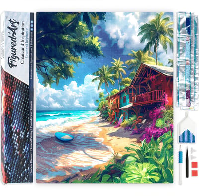 Figured'Art Diamond Painting set Volwassenen 40x50 cm Surf dorp - 5D DIY Art full drill vierkante diamant - Opgerold canvas