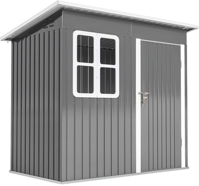 Tuinschuur - 221x133x190 cm - Gegalvaniseerd Staal - Tuinhuisje - Gereedschapsschuur - Opslagruimte Tuin - Tuingereedschap Bewaren - Buitenschuren - Fietsenberging - Tuinhuis met Raam & Afsluitbare Deur - Grijs