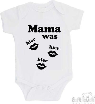 100% katoenen Romper "Mama was hier hier hier" Unisex Katoen Wit/zwart Maat 56/62