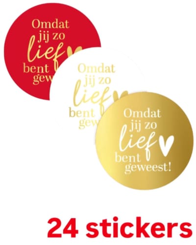 24x Sluitstickers - omdat jij lief bent geweest - 4cm - staf- goudfolie - sluitzegel - sinterklaas