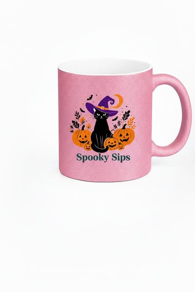 Halloween Mok - Spooky Sips Koffiebeker met Zwarte Kat en Pompoenen