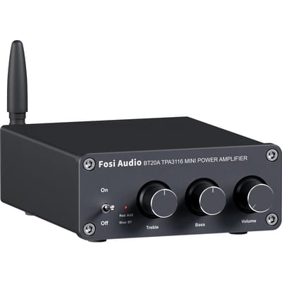 Fosi Audio BT20A Bluetooth Power Stereo Audio TPA3116 Mini Klasse D met Bas- en Hoge Frequentie Controle voor Thuisluidsprekers Voeding 5.0 Versterker, 2.0CH