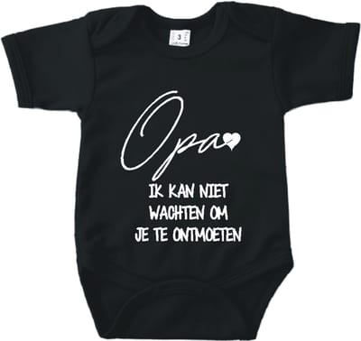 Baby romper met tekst zwangerschap aankondiging | Opa ik kan niet wachten om je te ontmoeten | Zwart | korte mouw | maat 56 cadeautje zwangerschap aankondiging bekendmaking |Cadeautje 100% katoen.