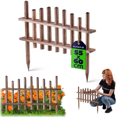 KADAX Tuinhek, hekelement van natuurlijk grenenhout, geïmpregneerde houten bedomranding, weerbestendig schutting, bloembedomranding voor tuin, 35 x 60 cm