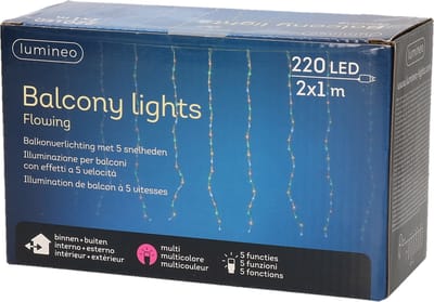Kerst balkon verlichting gordijn gekleurd 220 lampjes - balkonverlichting