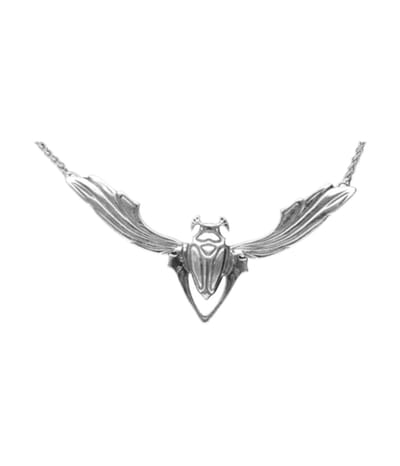 Zilveren Kever vliegend Art Nouveau Jugendstil hanger + ketting 45 cm