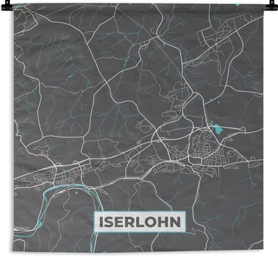 Wandkleed - Wanddoek - Blauw – Duitsland – Plattegrond – Stadskaart – Kaart – Iserlohn - 180x180 cm - Wandtapijt