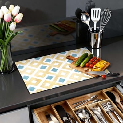 KitchenArt - Golden Diamond Grid - Inductie Beschermer - 90x50 cm - Kookplaat Beschermer - Luxe Afdekplaat Inductieplaat - Anti-slip & Oprolbaar - Beschermmat Inductiekookplaat