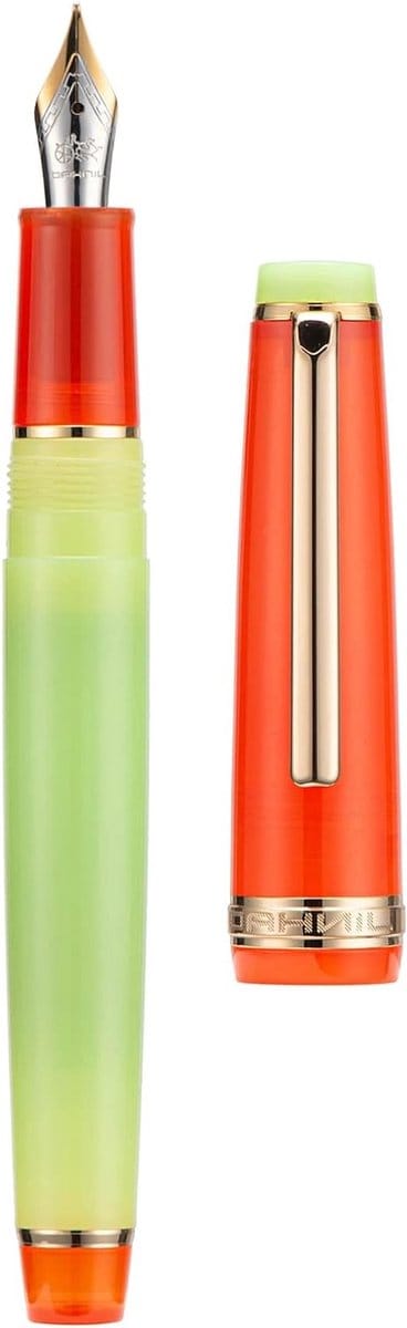 Vulpen met gouden afwerking, extra fijne nib, groen-blauwe doorzichtige houder en converter voor soepel schrijven