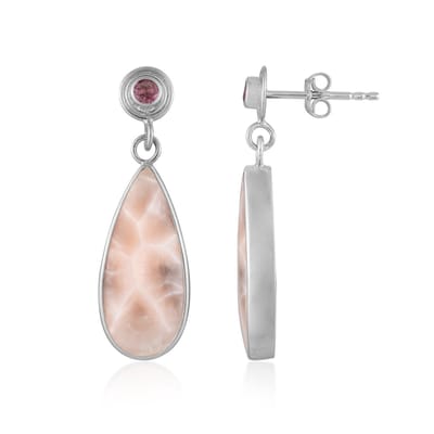 Cavill - Elegante Oorbellen in 925 Sterling Zilver Gerhodineerd - Druppelvorm met Natroliet Cabochon 10 ct & Roze Toermalijn 0,12 ct - Dames Sieraden