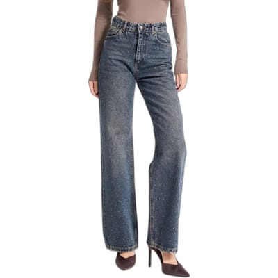 It's Basic - RHINESTONE STRAIGHT HIGH RISE JEANS