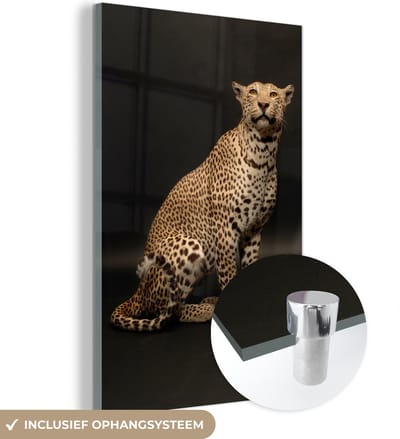 MuchoWow® Glasschilderij 100x150 cm - Schilderij acrylglas - Luipaard - Dieren - Vlek - Foto op glas - Schilderijen