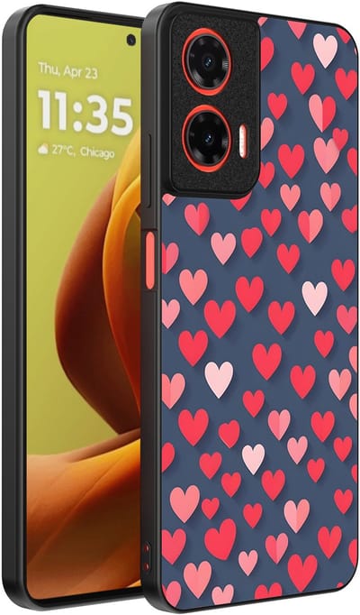 Smartphonica Telefoonhoesje Geschikt voor Motorola Moto G85 / Motorola Edge 50 Fusion met Roze en Rode Hartjes Opdruk - TPU Backcover Case With Rosé and Red Heart Design geschikt voor Motorola Edge 50 Fusion;Motorola Moto G85